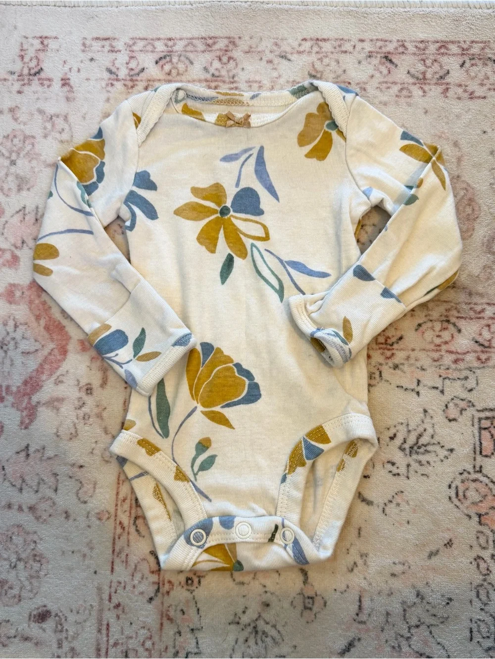 Carter’s Cream Long-Sleeve Baby Bodysuit/Onesie with Mustard & Blue Floral Print